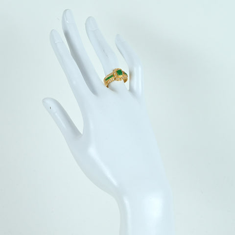 【中古】K18YG EMERALD RING エメラルドリング E0.48ct E0.30ct D0.28ct 4.5g #14