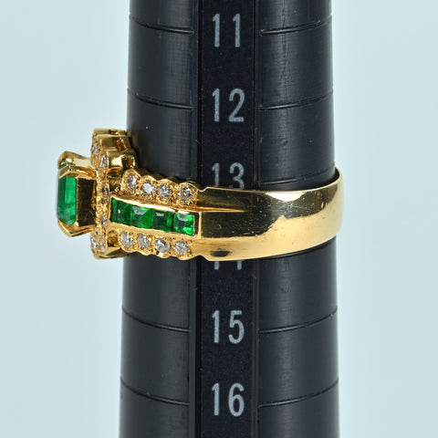 【中古】K18YG EMERALD RING エメラルドリング E0.48ct E0.30ct D0.28ct 4.5g #14