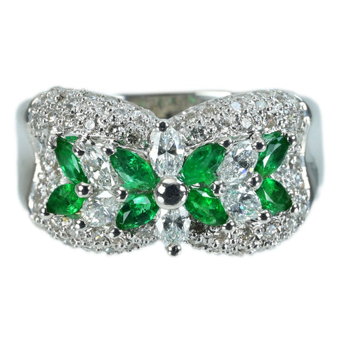 【中古】PT900 EMERALD RING エメラルドリング E0.62ct D1.30ct 11.9g #12.5