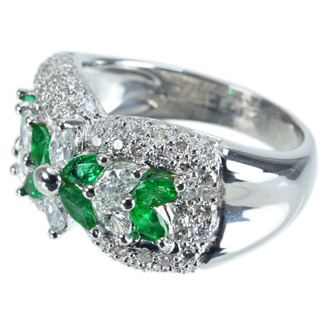 【中古】PT900 EMERALD RING エメラルドリング E0.62ct D1.30ct 11.9g #12.5