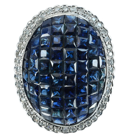 【中古】K18WG SAPPHIRE RING サファイア インヴィジブルセッティング リング S8.25ct D0.55ct 15.4g #16.5