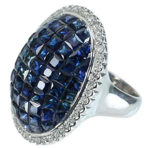 【中古】K18WG SAPPHIRE RING サファイア インヴィジブルセッティング リング S8.25ct D0.55ct 15.4g #16.5