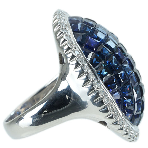 【中古】K18WG SAPPHIRE RING サファイア インヴィジブルセッティング リング S8.25ct D0.55ct 15.4g #16.5