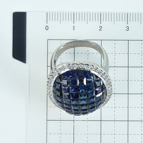【中古】K18WG SAPPHIRE RING サファイア インヴィジブルセッティング リング S8.25ct D0.55ct 15.4g #16.5