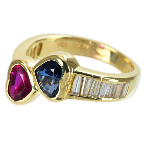 【中古】K18YG RUBY SPPHIRE RING ハート ルビー/サファイアリング R0.74ct S0.66ct D0.59ct 4.2g #8.5
