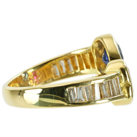 【中古】K18YG RUBY SPPHIRE RING ハート ルビー/サファイアリング R0.74ct S0.66ct D0.59ct 4.2g #8.5