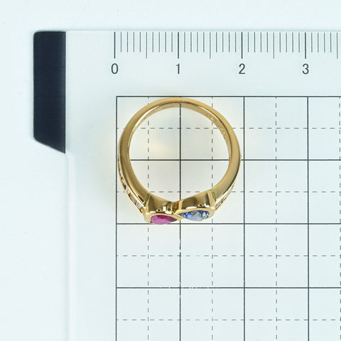 【中古】K18YG RUBY SPPHIRE RING ハート ルビー/サファイアリング R0.74ct S0.66ct D0.59ct 4.2g #8.5