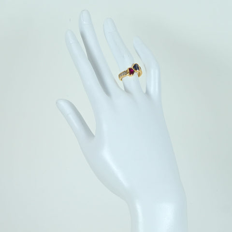 【中古】K18YG RUBY SPPHIRE RING ハート ルビー/サファイアリング R0.74ct S0.66ct D0.59ct 4.2g #8.5