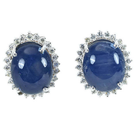 【中古】K18WG STAR SAPPHIRE EARRING スターサファイアピアス SS10.30ct × 2 D0.90ct 9.1g