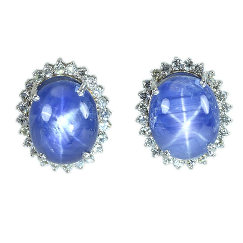 【中古】K18WG STAR SAPPHIRE EARRING スターサファイアピアス SS10.30ct × 2 D0.90ct 9.1g