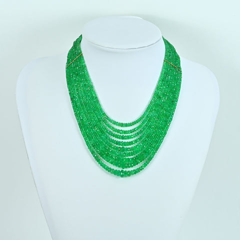 【中古】K14YG EMERALD NECKLACE エメラルド9連ネックレス 76.5g