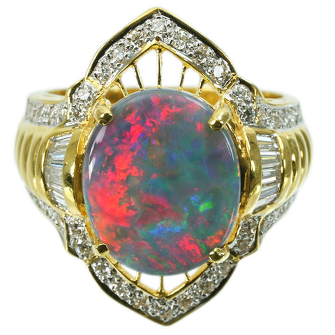 [Pre-owned] K18YG OPAL RING Semi-black opal ring 8.1g #12.5 