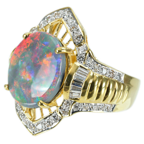 [Pre-owned] K18YG OPAL RING Semi-black opal ring 8.1g #12.5 