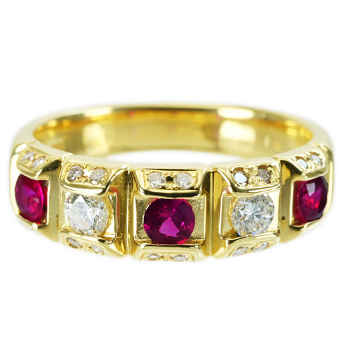 【中古】K18YG RUBY RING ルビーリング R0.37ct D0.32ct 5.2g #12