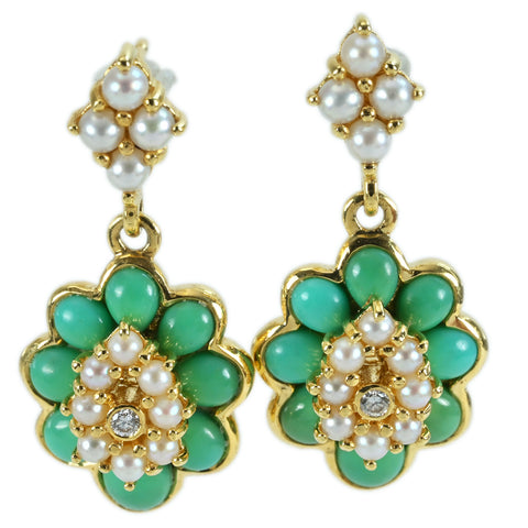 【中古】K18YG TURQUOISE PEARL EARRING ターコイズ・パールピアス T1.2ct D0.02ct 4.8g