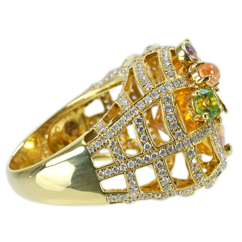 Pre-owned 18K Yellow Gold Citrus Ring with Citrine, Peridot, and Amethyst, C8.60ct, D1.55ct, Nihon Hokyo Sorting, 12.1g, #15 