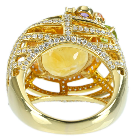 Pre-owned 18K Yellow Gold Citrus Ring with Citrine, Peridot, and Amethyst, C8.60ct, D1.55ct, Nihon Hokyo Sorting, 12.1g, #15 