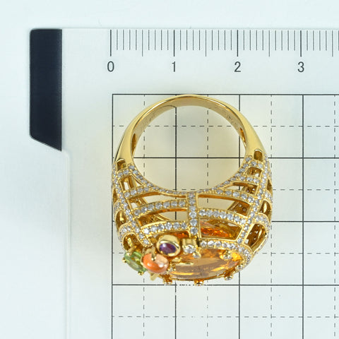 Pre-owned 18K Yellow Gold Citrus Ring with Citrine, Peridot, and Amethyst, C8.60ct, D1.55ct, Nihon Hokyo Sorting, 12.1g, #15 