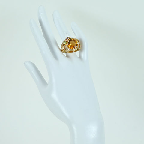 Pre-owned 18K Yellow Gold Citrus Ring with Citrine, Peridot, and Amethyst, C8.60ct, D1.55ct, Nihon Hokyo Sorting, 12.1g, #15 