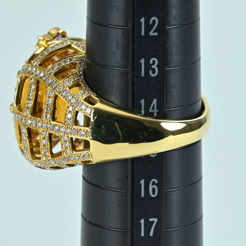 Pre-owned 18K Yellow Gold Citrus Ring with Citrine, Peridot, and Amethyst, C8.60ct, D1.55ct, Nihon Hokyo Sorting, 12.1g, #15 