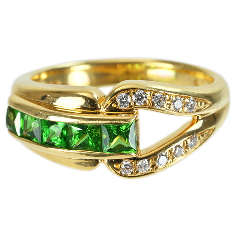 【中古】POLA ポーラ K18YG GREEN GARNET RING グリーンガーネットリング G0.85ct D0.10ct 7.0g #13.5 ONE PRICE