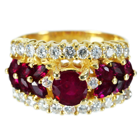 【中古】K18YG RUBY RING ルビーリング R1.08ct R1.28ct D0.80ct 8.2g #12