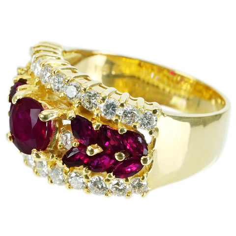 【中古】K18YG RUBY RING ルビーリング R1.08ct R1.28ct D0.80ct 8.2g #12