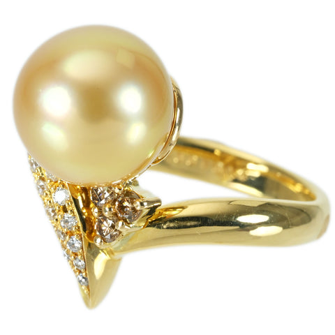 [Pre-owned] K18YG GOLDEN PEARL RING Golden Pearl Ring P11.3mm D0.44ct 10.5g #13 