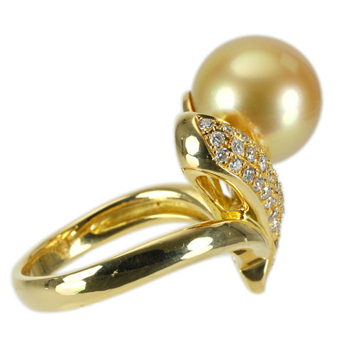 [Pre-owned] K18YG GOLDEN PEARL RING Golden Pearl Ring P11.3mm D0.44ct 10.5g #13 