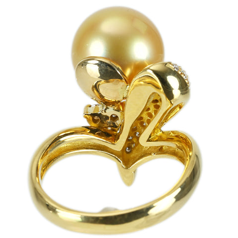 [Pre-owned] K18YG GOLDEN PEARL RING Golden Pearl Ring P11.3mm D0.44ct 10.5g #13 