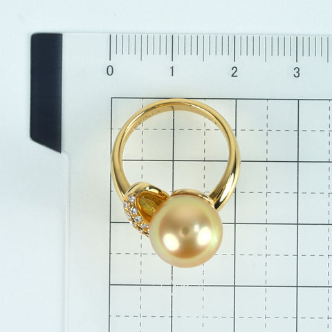 [Pre-owned] K18YG GOLDEN PEARL RING Golden Pearl Ring P11.3mm D0.44ct 10.5g #13 