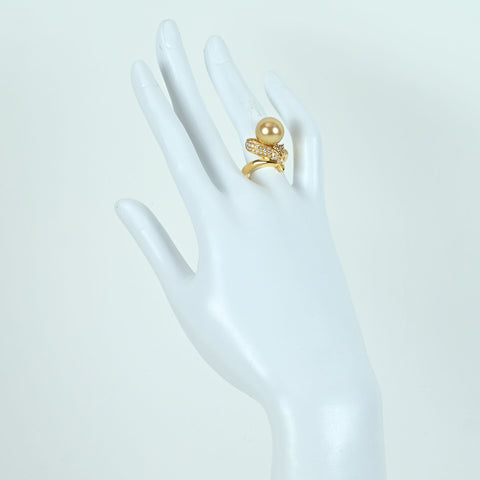 [Pre-owned] K18YG GOLDEN PEARL RING Golden Pearl Ring P11.3mm D0.44ct 10.5g #13 