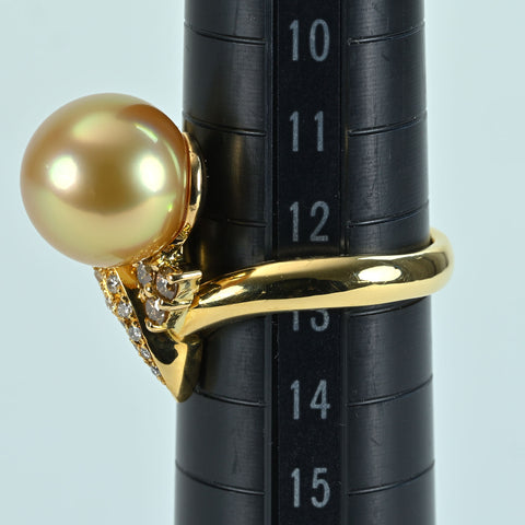 [Pre-owned] K18YG GOLDEN PEARL RING Golden Pearl Ring P11.3mm D0.44ct 10.5g #13 