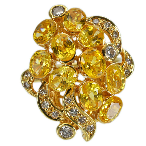 【中古】K18YG SAPPHIRE RING イエローサファイアリング S4.37ct D0.31ct ソーティング 8.8g #12