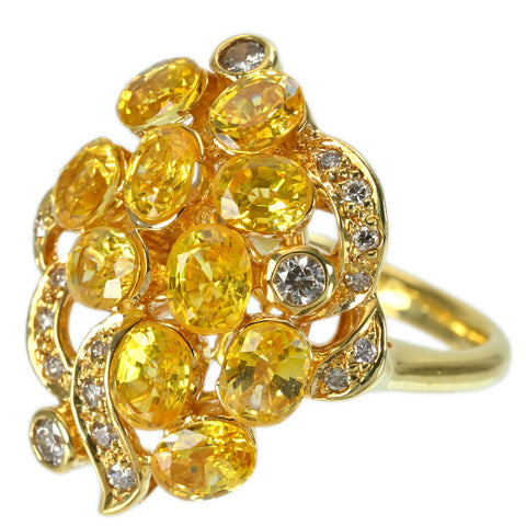 【中古】K18YG SAPPHIRE RING イエローサファイアリング S4.37ct D0.31ct ソーティング 8.8g #12
