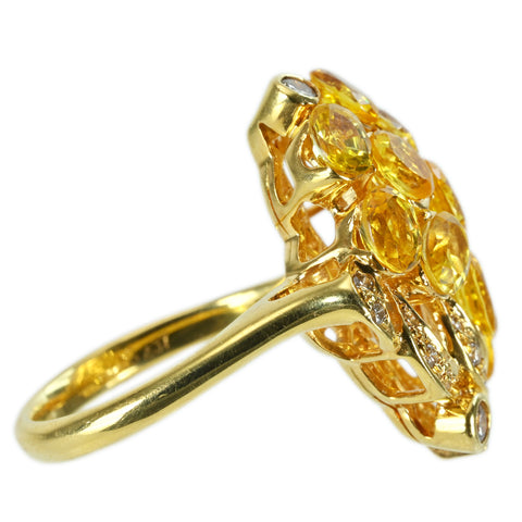 【中古】K18YG SAPPHIRE RING イエローサファイアリング S4.37ct D0.31ct ソーティング 8.8g #12