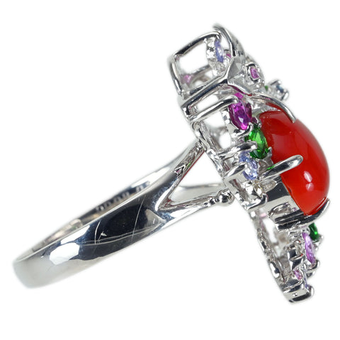 【中古】K18WG CORAL RING サンゴ・マルチカラーストーンリング C2.56ct M1.80ct 8.8g #15
