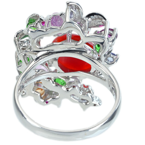 【中古】K18WG CORAL RING サンゴ・マルチカラーストーンリング C2.56ct M1.80ct 8.8g #15