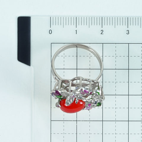 【中古】K18WG CORAL RING サンゴ・マルチカラーストーンリング C2.56ct M1.80ct 8.8g #15