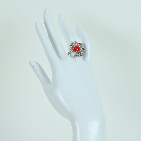 【中古】K18WG CORAL RING サンゴ・マルチカラーストーンリング C2.56ct M1.80ct 8.8g #15