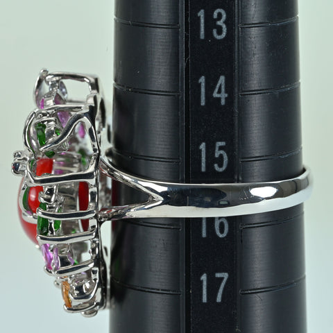 【中古】K18WG CORAL RING サンゴ・マルチカラーストーンリング C2.56ct M1.80ct 8.8g #15