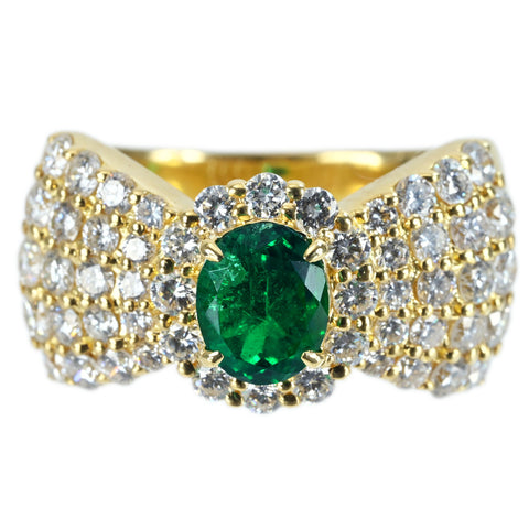 【中古】K18YG EMERALD RING エメラルドリング E0.97ct D1.60ct 10.3g #12