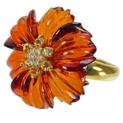 【Used】K18YG AMBER RING D0.10ct 9.8g #13