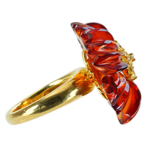 【Used】K18YG AMBER RING D0.10ct 9.8g #13