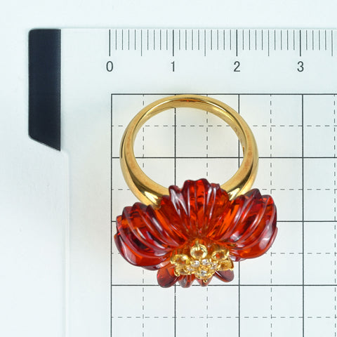 【Used】K18YG AMBER RING D0.10ct 9.8g #13
