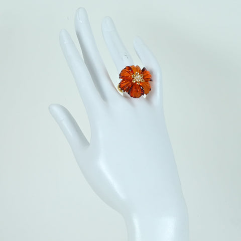 【Used】K18YG AMBER RING D0.10ct 9.8g #13