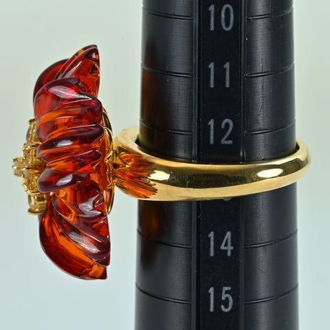 【Used】K18YG AMBER RING D0.10ct 9.8g #13