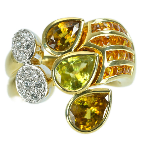 【中古】ジュエルスタジオ 18K/PT900 スフェーン/イエローサファイヤリング 3.41ct 0.98ct D0.32 18.3g #13