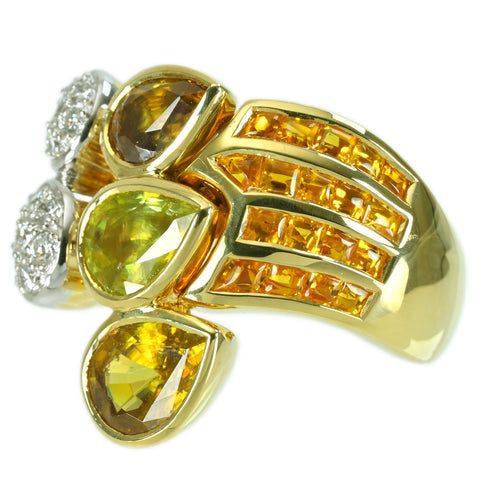 【中古】ジュエルスタジオ 18K/PT900 スフェーン/イエローサファイヤリング 3.41ct 0.98ct D0.32 18.3g #13