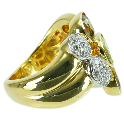 【中古】ジュエルスタジオ 18K/PT900 スフェーン/イエローサファイヤリング 3.41ct 0.98ct D0.32 18.3g #13